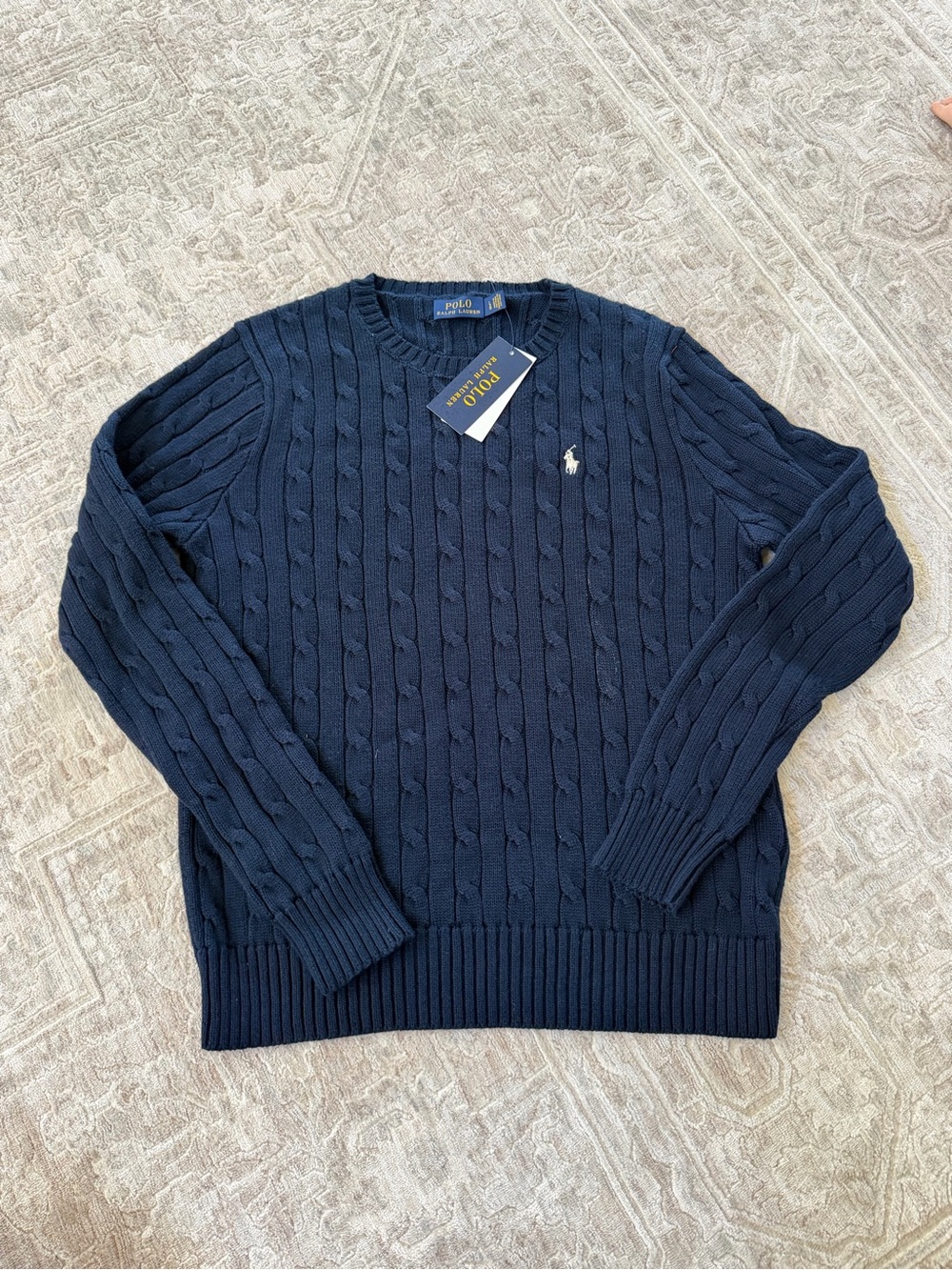 NWT Polo Ralph Lauren Women’s Cable Knit Sweater Navy Size L